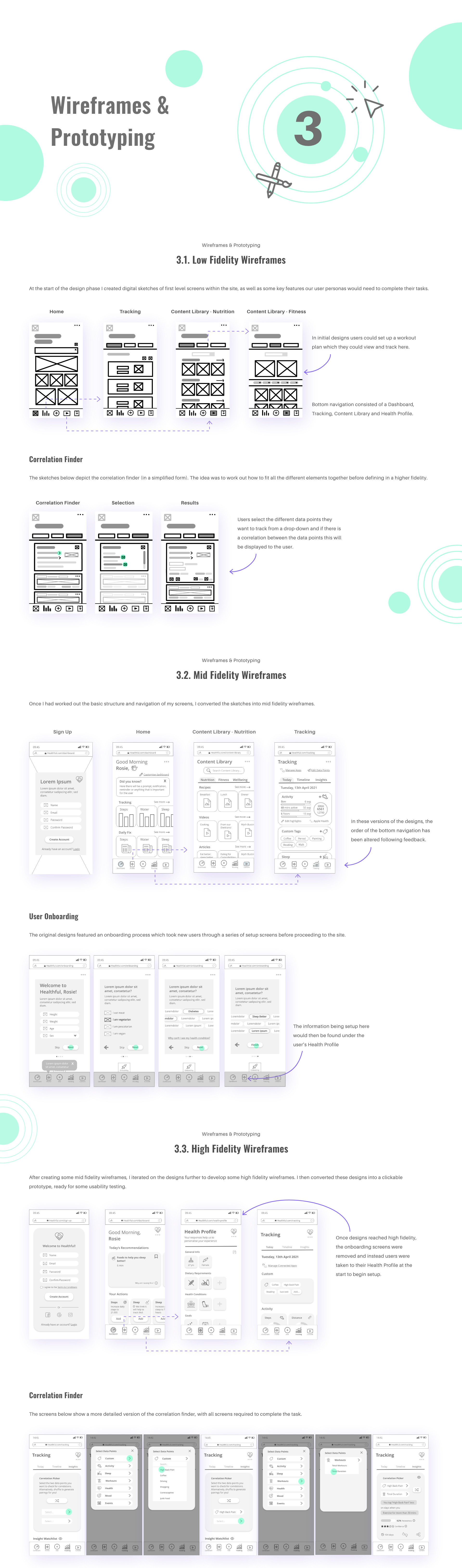 Healthful Portfolio Case Study: Wireframes & Prototypes